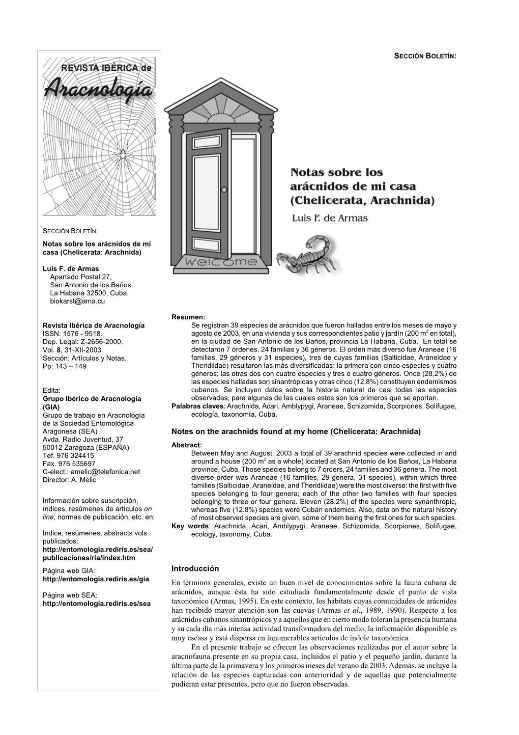 Chelicerata: Arachnida)