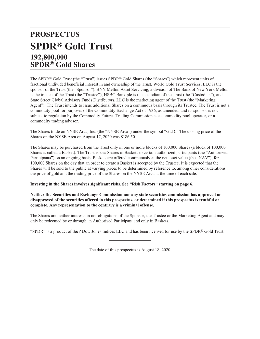 SPDR Gold Trust Prospectus