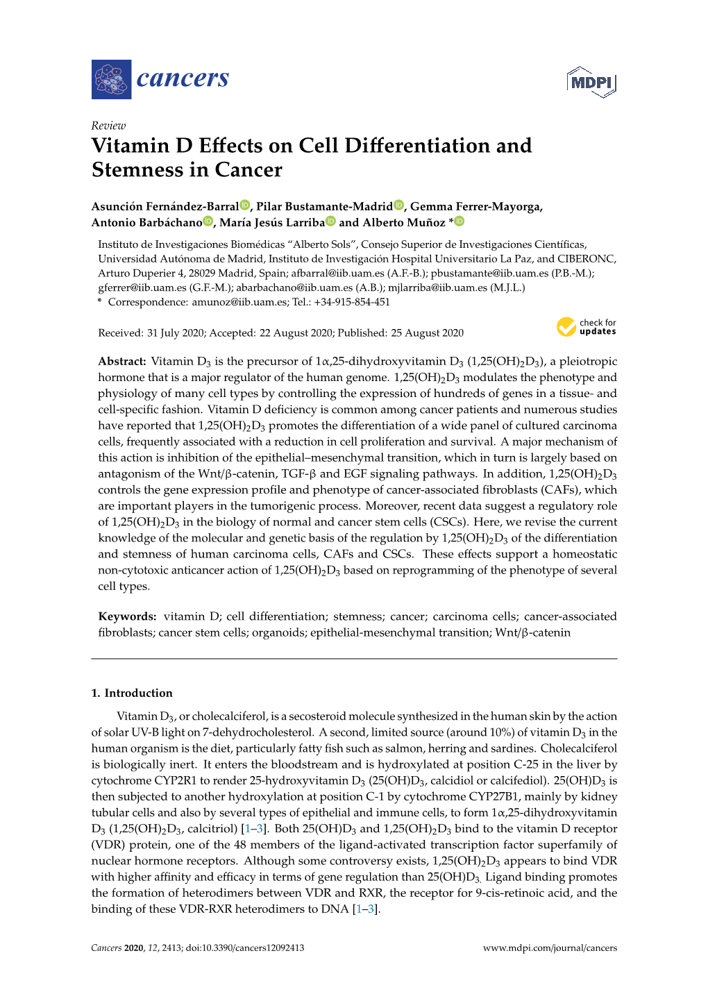 Vitamin D Effects on Cell Differentiation and Stemness In