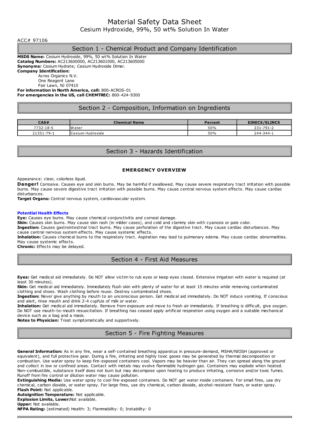 Material Safety Data Sheet