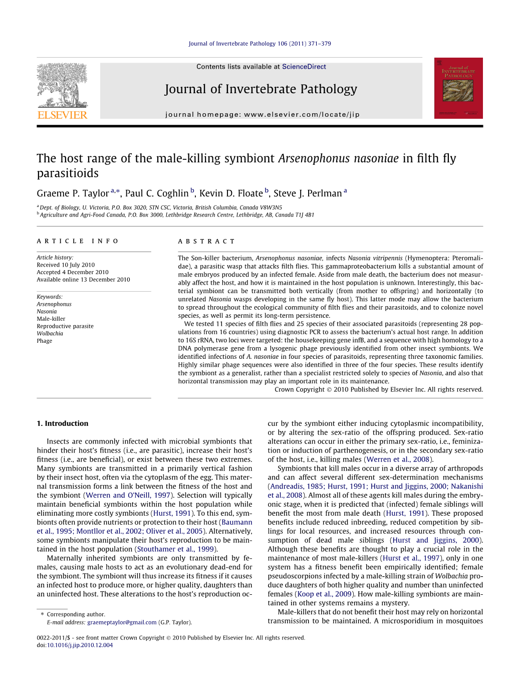 The Host Range of the Male-Killing Symbiont Arsenophonus Nasoniae in Filth Fly Parasitioids