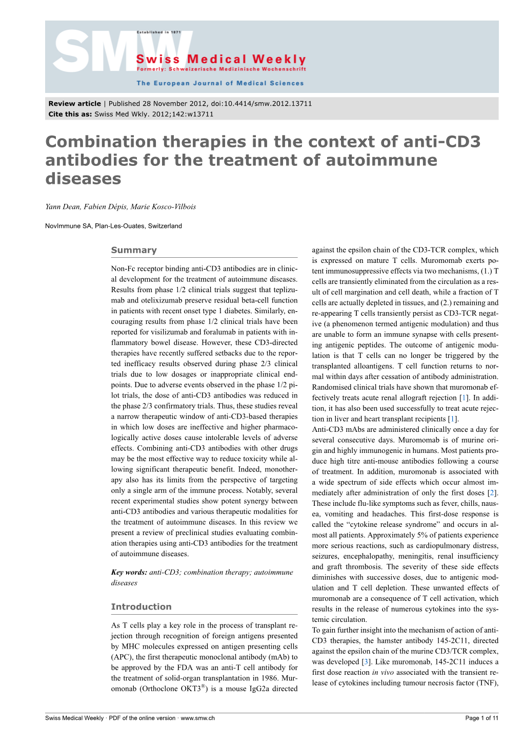 Combination Therapies in the Context of Anti-CD3 Antibodies for the Treatment of Autoimmune Diseases