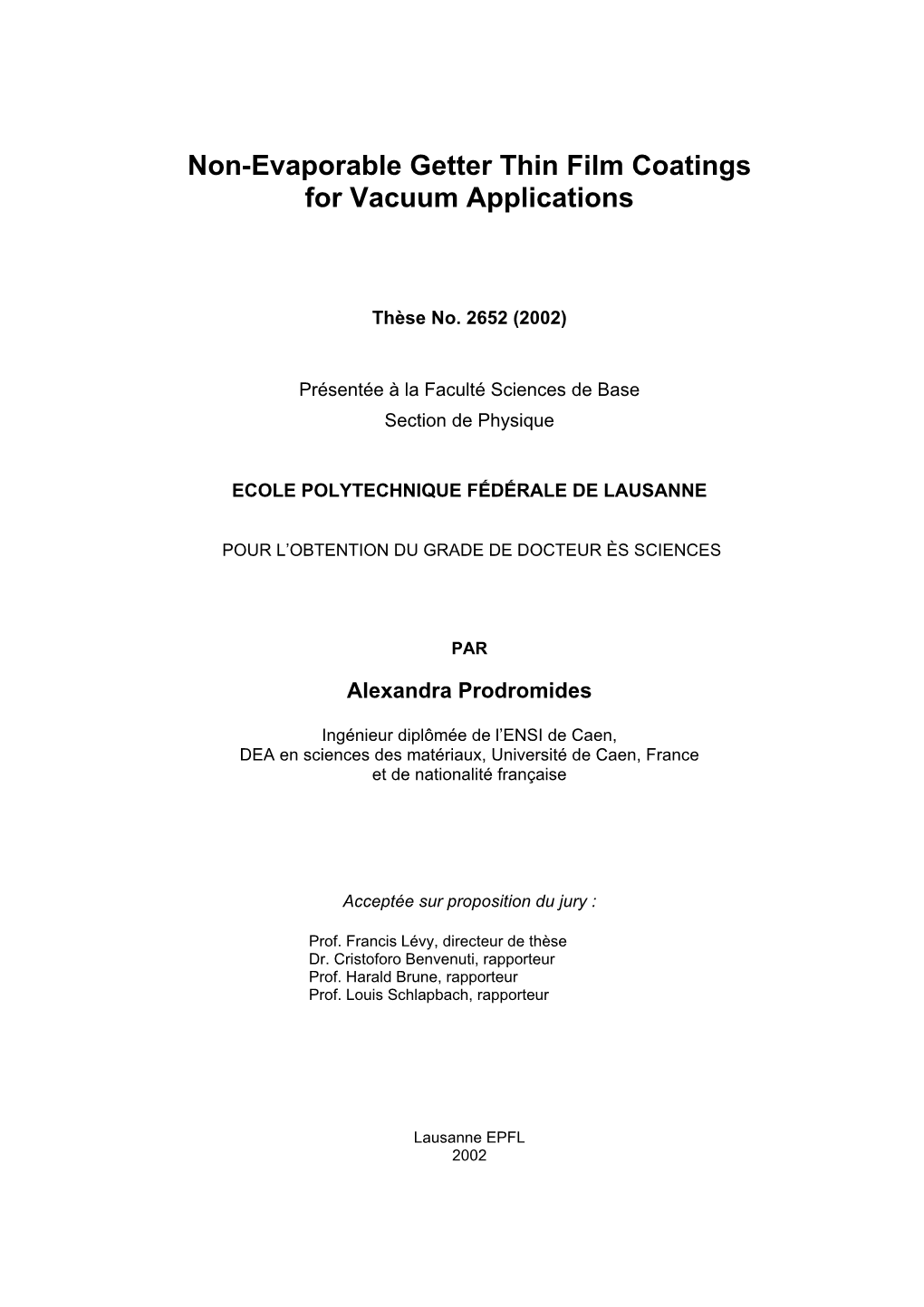 Non-Evaporable Getter Thin Film Coatings for Vacuum Applications