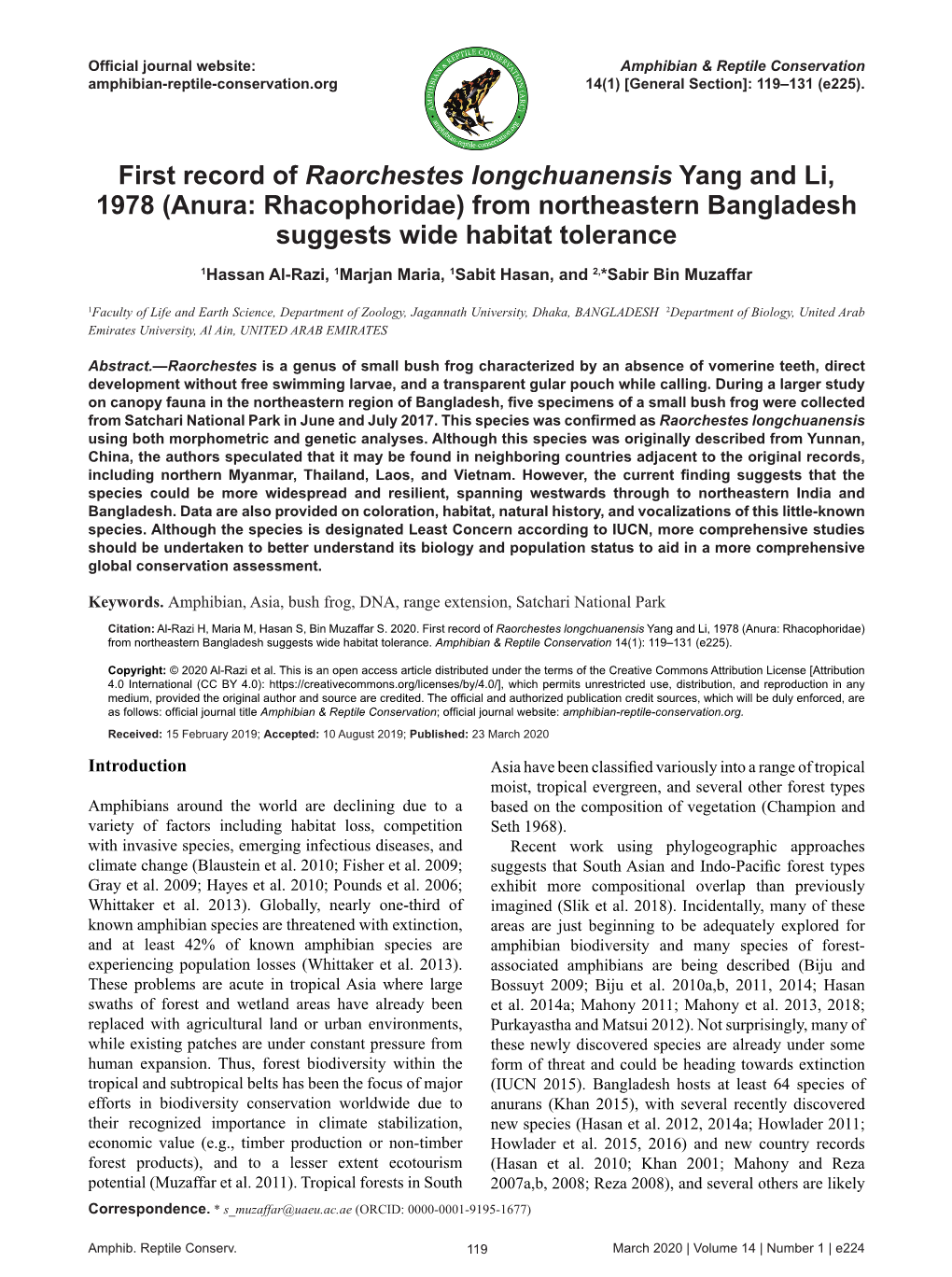 First Record of Raorchestes Longchuanensis Yang and Li, 1978