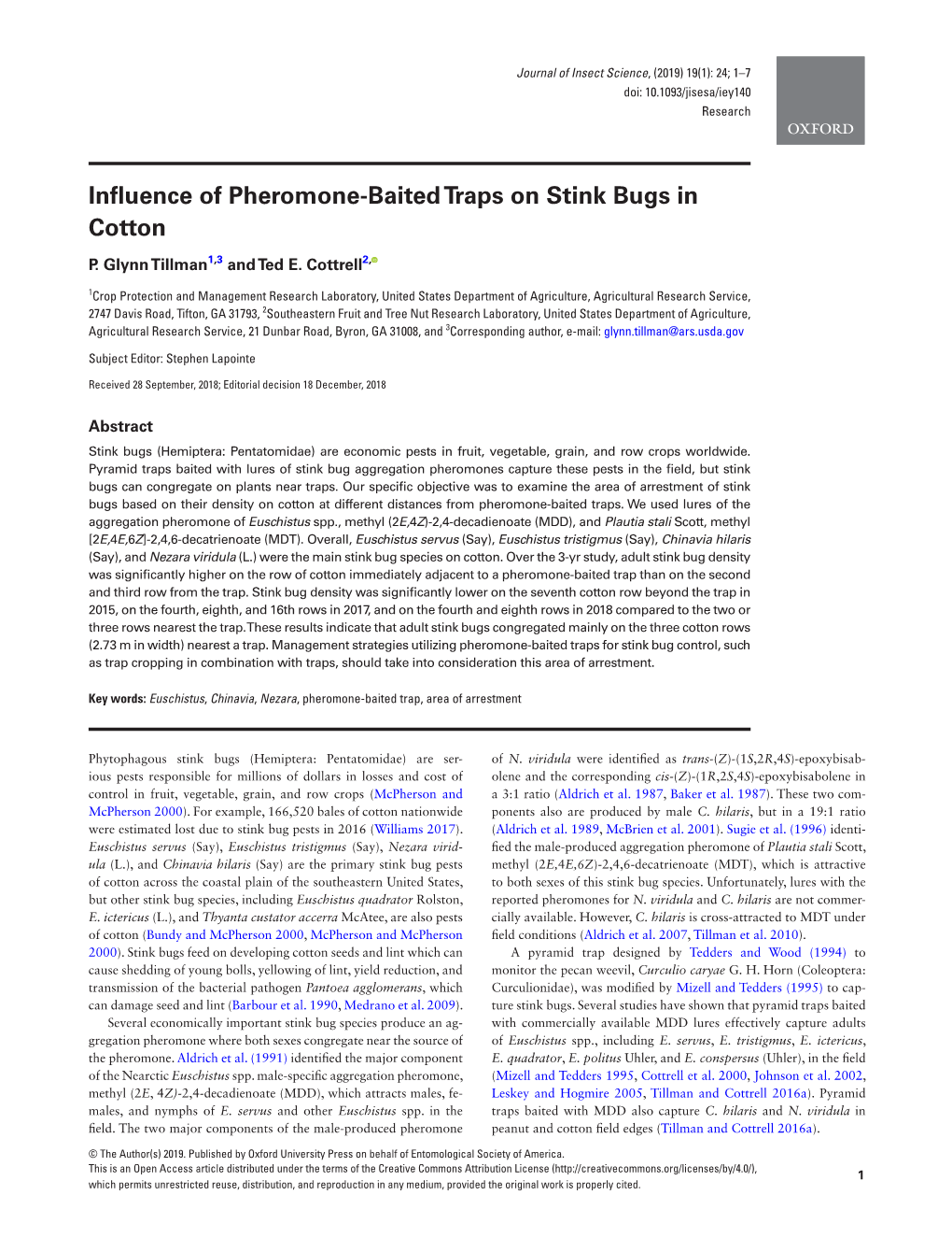 Influence of Pheromone-Baited Traps on Stink Bugs in Cotton