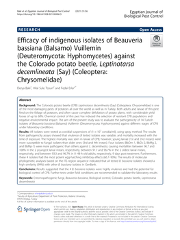 Efficacy of Indigenous Isolates of Beauveria Bassiana (Balsamo) Vuillemin (Deuteromycota: Hyphomycetes) Against the Colorado