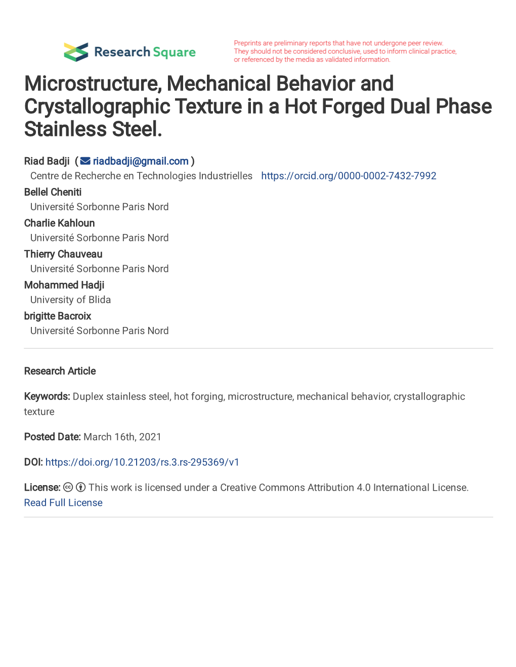 Microstructure, Mechanical Behavior and Crystallographic Texture in a Hot Forged Dual Phase Stainless Steel