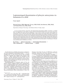 Leptomeningeal Dissemination of Pilocytic Astrocytoma Via Hematoma in a Child