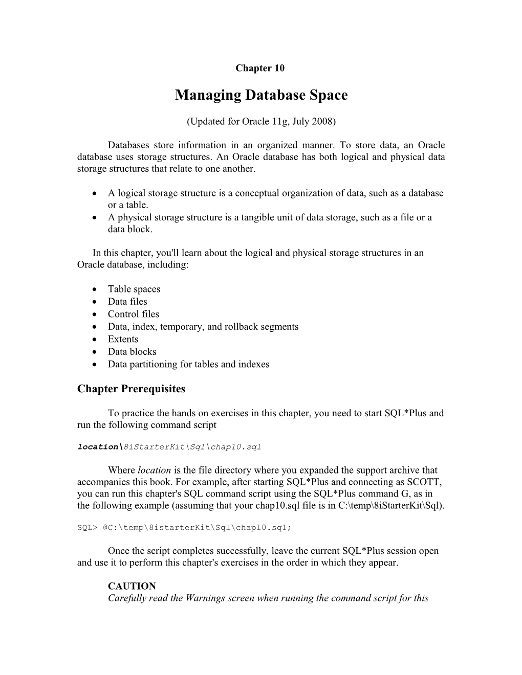 Managing Database Space