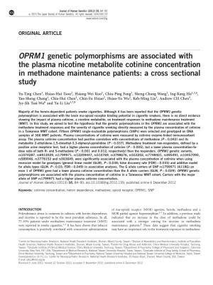 OPRM1 Genetic Polymorphisms Are Associated with the Plasma Nicotine Metabolite Cotinine Concentration in Methadone Maintenance Patients: a Cross Sectional Study