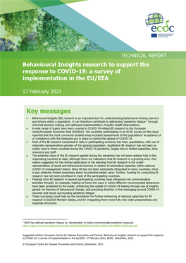 Behavioural Insights Research to Support the Response to COVID-19: a Survey of Implementation in the EU/EEA
