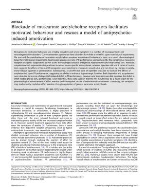 Blockade of Muscarinic Acetylcholine Receptors Facilitates Motivated Behaviour and Rescues a Model of Antipsychotic- Induced Amotivation