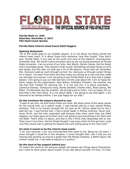 Florida State Vs. ULM Saturday, December 2, 2017 FSU Head Coach Quotes
