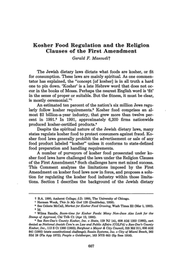 Kosher Food Regulation and the Religion Clauses of the First Amendment Gerald F