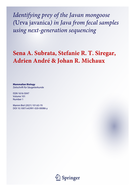 Identifying Prey of the Javan Mongoose (Urva Javanica) in Java from Fecal Samples Using Next-Generation Sequencing