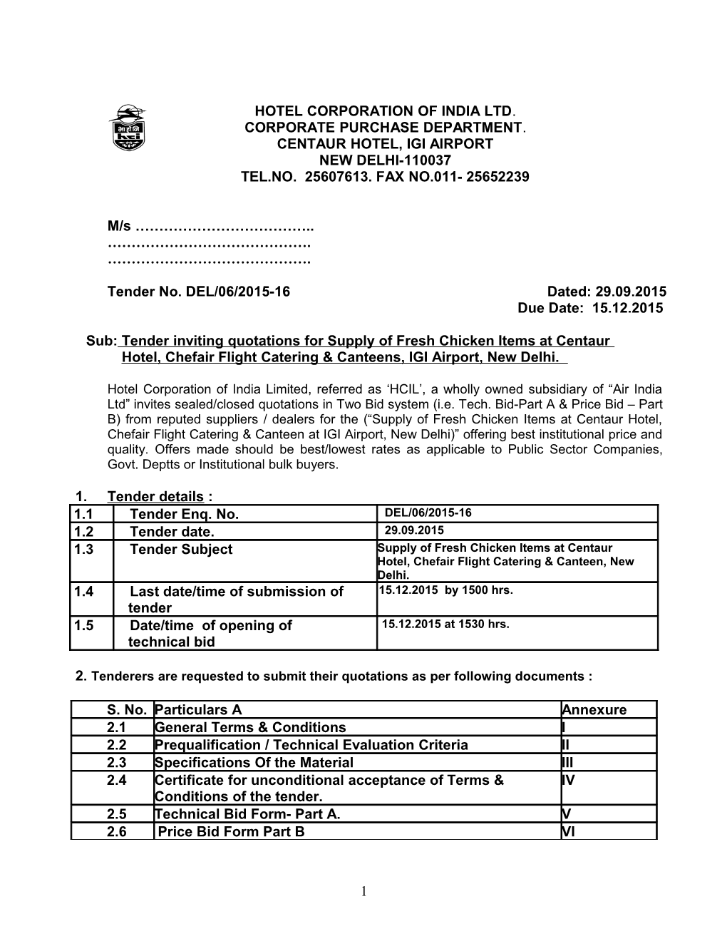 Hotel Corporation of India Ltd s1