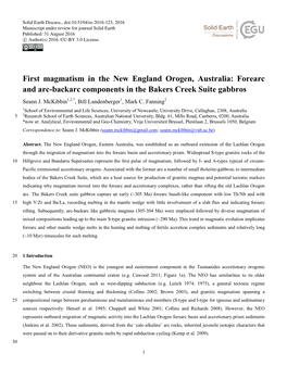 First Magmatism in the New England Orogen, Australia: Forearc and Arc-Backarc Components in the Bakers Creek Suite Gabbros Seann J