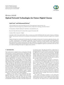 Optical Network Technologies for Future Digital Cinema