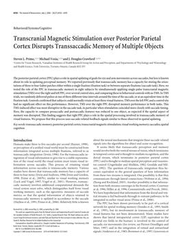 Transcranial Magnetic Stimulation Over Posterior Parietal Cortex Disrupts Transsaccadic Memory of Multiple Objects