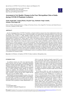 Assessment of Air Quality Changes in the Four Metropolitan Cities of India During COVID-19 Pandemic Lockdown
