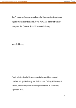 A Study of the Europeanisation of Party Organisation in the British