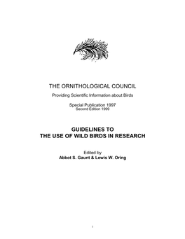 Guidelines for Use of Wild Birds in Research (Ornithological Council)