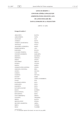 Listes De Réserve (1) Concours Général Epso/Ad/35/05 Administrateurs Linguistes (Ad5) De Langue Bulgare (Bg) Dans Le Domaine De La Traduction
