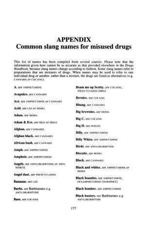 APPENDIX Common Slang Names for Misused Drugs