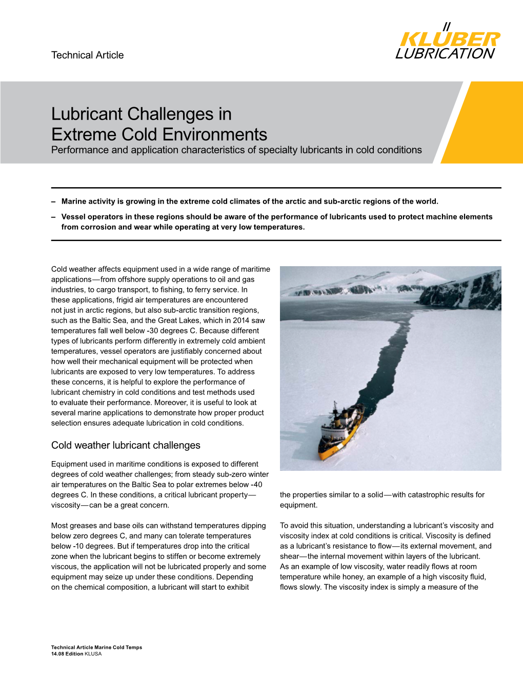 Lubricant Challenges in Extreme Cold Environments Performance and Application Characteristics of Specialty Lubricants in Cold Conditions