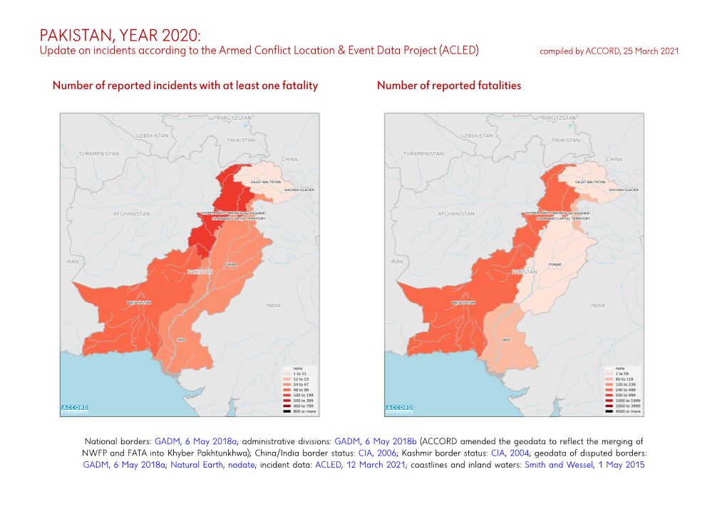 PAKISTAN, YEAR 2020: Update on Incidents According to the Armed Conflict Location & Event Data Project (ACLED) Compiled by ACCORD, 25 March 2021