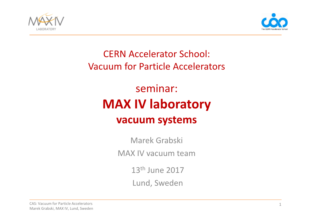 MAX IV Laboratory Vacuum Systems