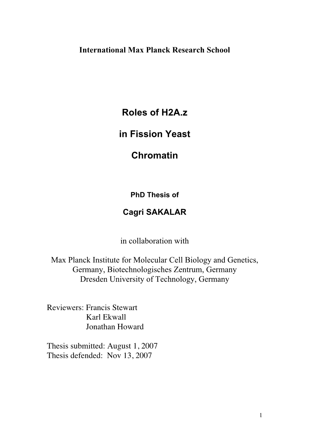 Roles of H2A.Z in Fission Yeast Chromatin