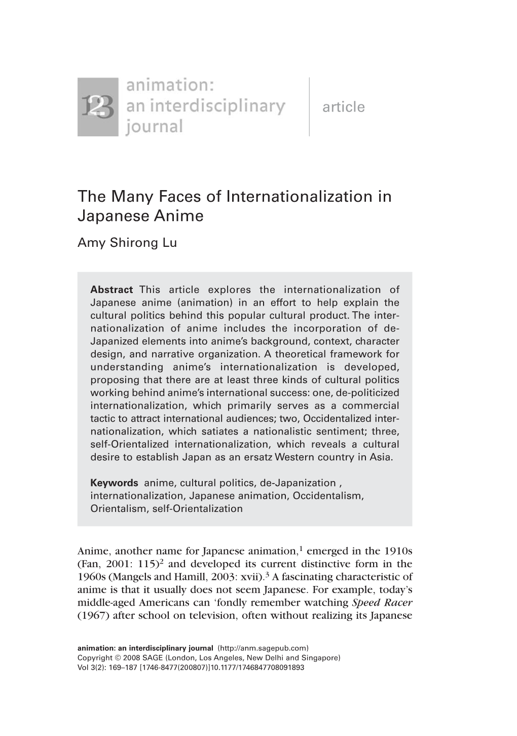 The Many Faces of Internationalization in Japanese Anime Amy Shirong Lu