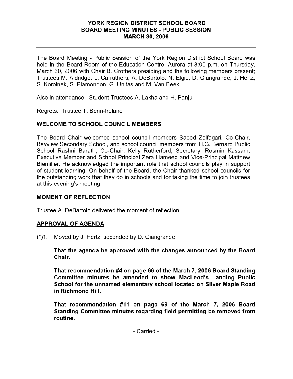 March 30, 2006 Public Board Minutes