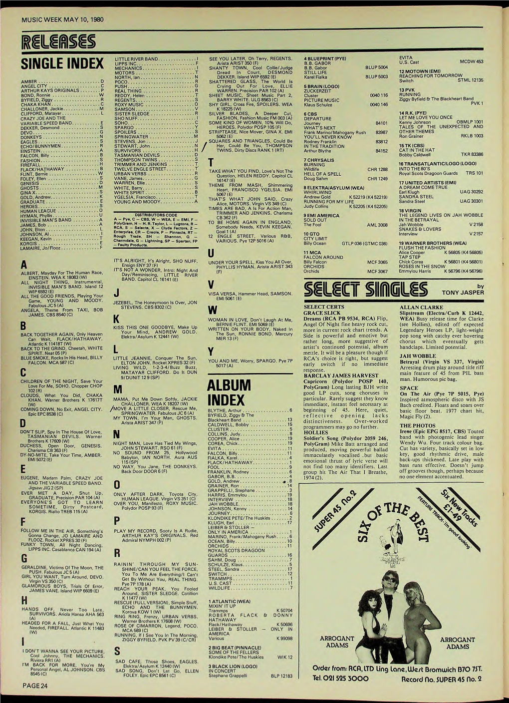 Music Week May 10, 1980 Single Index Amber D Angel City C