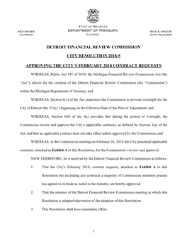 Detroit FRC City Resolution 2018-5 (Contracts)