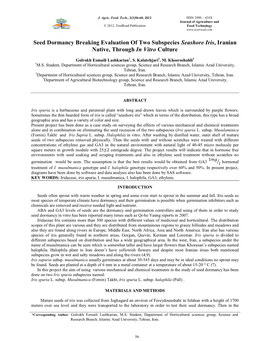 Seed Dormancy Breaking Evaluation of Two Subspecies Seashore Iris, Iranian Native, Through in Vitro Culture