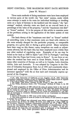 Rent Control: the Maximum Rent Date Method John W