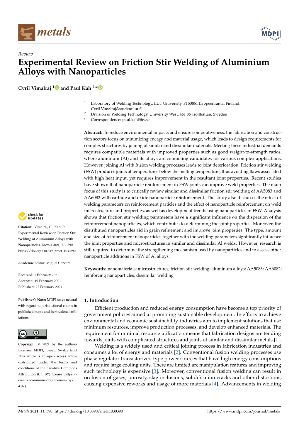 Experimental Review on Friction Stir Welding of Aluminium Alloys with Nanoparticles