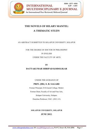 The Novels of Hilary Mantel: a Thematic Study