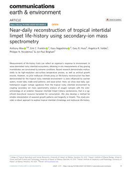 Near-Daily Reconstruction of Tropical Intertidal Limpet Life-History Using Secondary-Ion Mass Spectrometry ✉ Anthony Mau 1 , Erik C