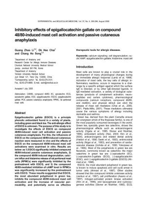 Inhibitory Effects of Epigallocatechin Gallate on Compound 48/80-Induced Mast Cell Activation and Passive Cutaneous Anaphylaxis