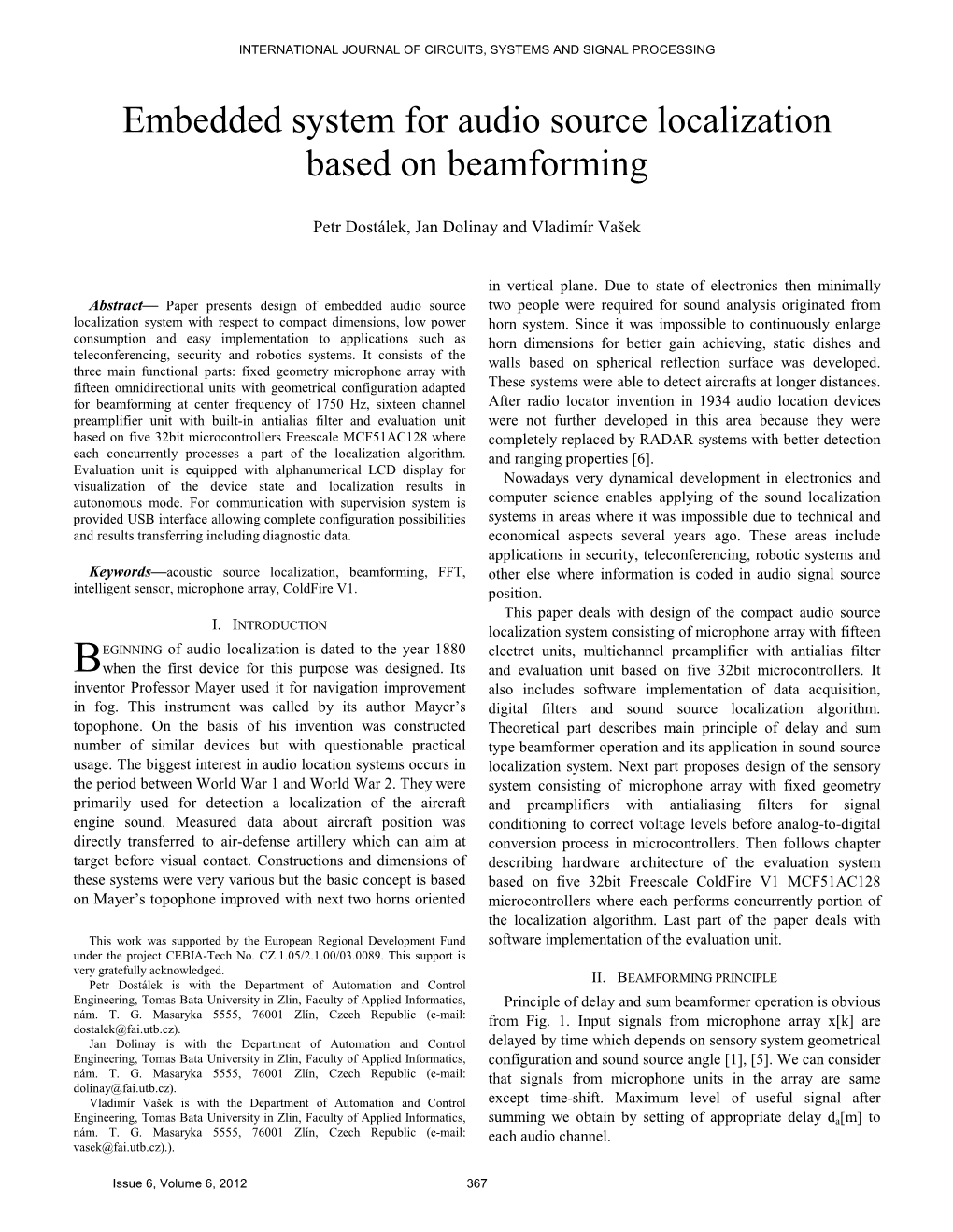 Embedded System for Audio Source Localization Based on Beamforming