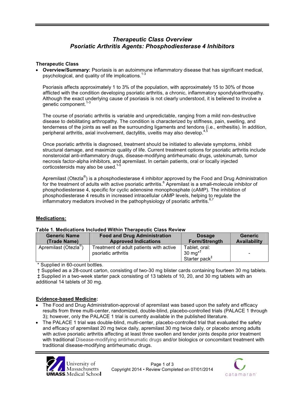 Therapeutic Class Overview Psoriatic Arthritis Agents: Phosphodiesterase 4 Inhibitors