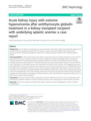 Acute Kidney Injury with Extreme Hyperuricemia After Antithymocyte
