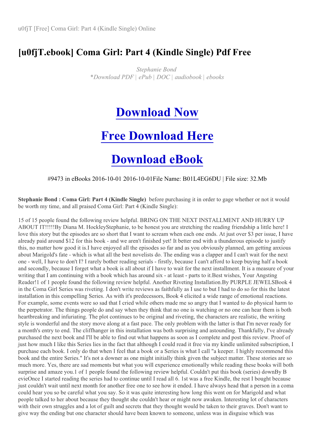 [U0fjt.Ebook] Coma Girl: Part 4 (Kindle Single) Pdf Free