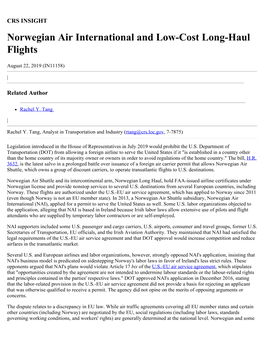Norwegian Air International and Low-Cost Long-Haul Flights