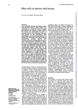 Mast Cells in Leprosy Skin Lesions J Clin Pathol: First Published As 10.1136/Jcp.43.3.196 on 1 March 1990