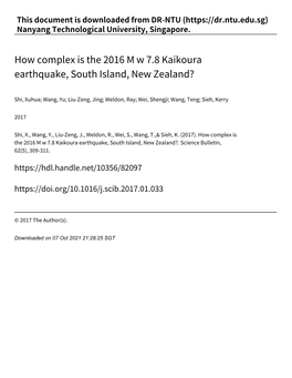 How Complex Is the 2016 M W 7.8 Kaikoura Earthquake, South Island, New Zealand?