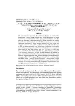 EFFECT of STORAGE DURATION on the STORED PUPAE of PARASITOID Bracon Hebetor (Say) and ITS IMPACT on PARASITOID QUALITY M